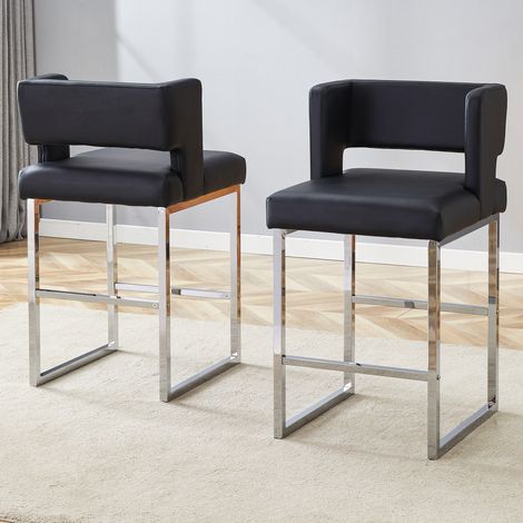 Set di 2 sgabelli da bar - forma quadrata - gambe in metallo argentato - stile nordico - PU grigio (1/5)
