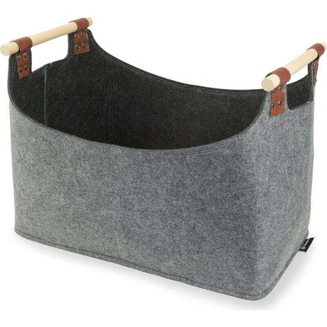 Panier À Bûches - En Feutre Épais - Pliable Avec 2 Poignées - Pour Cheminée Ou Salle De Séjour - Capacité 25 L - Gris Foncé ×1 (1/5)