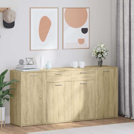 Aparador de madera de ingeniería roble Sonoma 160x36x75 cm (1/4)