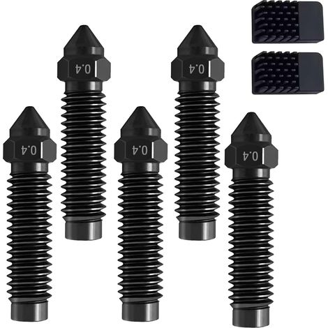 Lot de 5 buses en acier trempé de carbone de 0,4 mm, buse en acier trempé avec 2 brosses à buse en silicone, extrudeuses Hotend Nozzles pour Elegoo Centauri Carbon (1/5)
