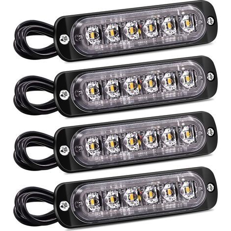 4PCS feux latéraux stroboscopiques, barre lumineuse d'avertissement de danger à 6 LED, balise de panne ambre, feux clignotants d'urgence, étanches 12V 24V universels pour camion de voiture (1/5)