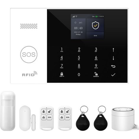 1 Système Alarme Sans Fil, 4G Wifi, Sirène 120DB, Contrôle APP, 8 Pièces, Maison Appartement