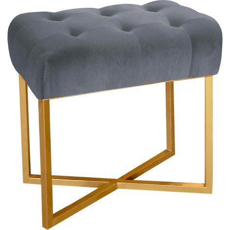 Tabouret pouf rectangle Fauve Velours Argent pied Or