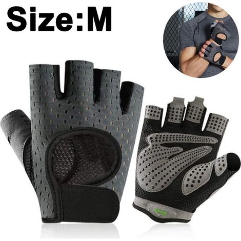 Gants de fitness pour hommes et femmes, gants de sport demi-doigts, respirants pour le cyclisme, la musculation, l'haltérophilie, le bodybuilding (Gris, M) (1/5)