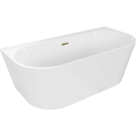 Mexen Oval+ baignoire autoportante murale 170 x 80 cm, blanche, overflow doré - 52681708000-50 (1/5)
