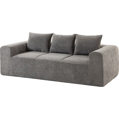 Canapé 3 Places en Chenille 220 cm, Canapé Salon Moderne avec Assise et Accoudoirs Larges, 3 Coussins, Gris (1/5)