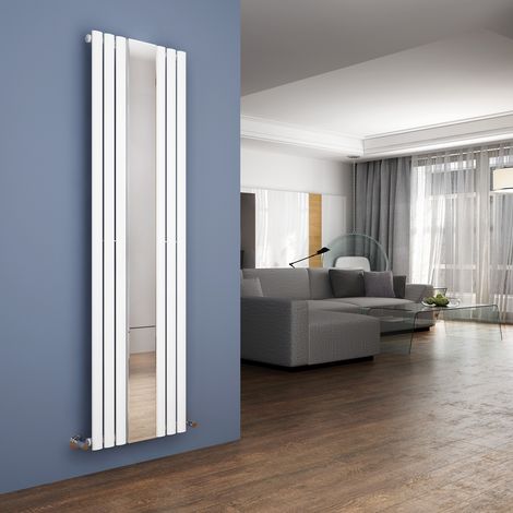 ELEGANT 1800 x 500mm White Designer Radiator Vertical Oval Column Panel Single Panel Rad with mirror