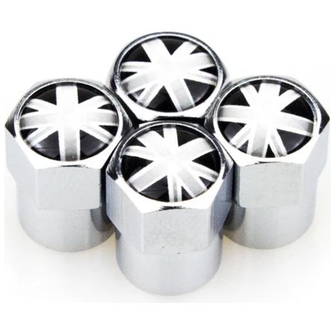 -24 x Bouchons de valve de pneu en métal avec logo drapeau britannique, accessoires de décoration automobile compatibles avec MINI Cooper Coupé Cabriolet One et MINI Series (1/5)