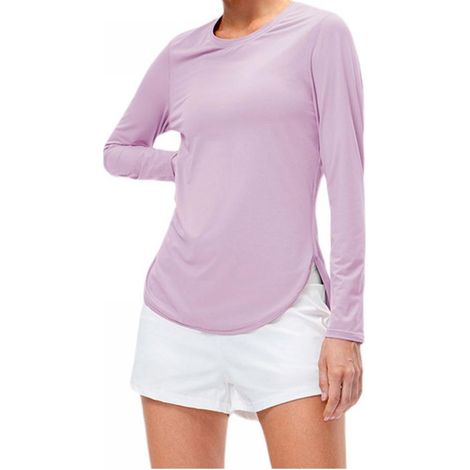 Chemise femme manches longues anti-UV, tee-shirt à séchage rapide et protection solaire, idéal pour natation, pêche, course et sport en plein air.