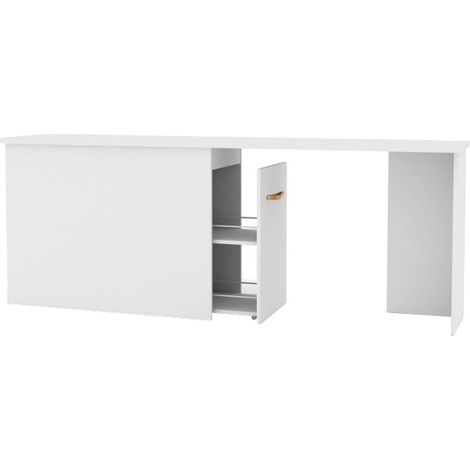 Schreibtisch mit Schuhregal 90 Weiß Leder 76,5x202x45