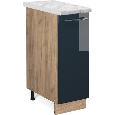 Armadio cucina dispensa alto Fame-Line, Blu scuro lucido, 30 cm , PL Marmo, Vicco