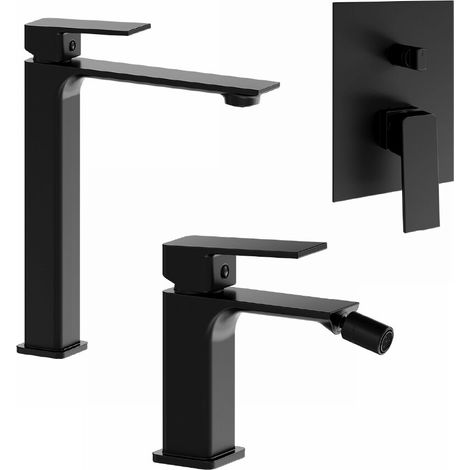 Set miscelatori lavabo alto bidet senza scarico e incasso doccia c deviatore nero opaco Ingrid (1/4)