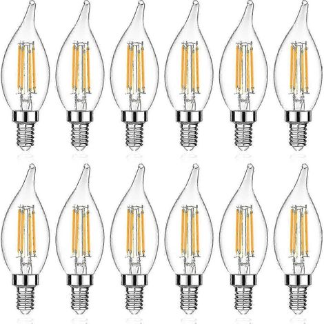 Ampoule LED E12 pour candélabre, ampoule à filament LED décorative effet flamme, culot E12, non dimmable, lot de 12 (1/3)
