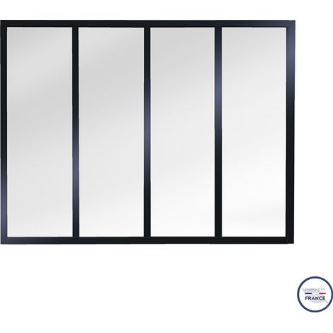Verrière atelier slim 4 carreaux structure bois coloris Noir Métal - verre trempé 1404 x 1040 mm (1/4)