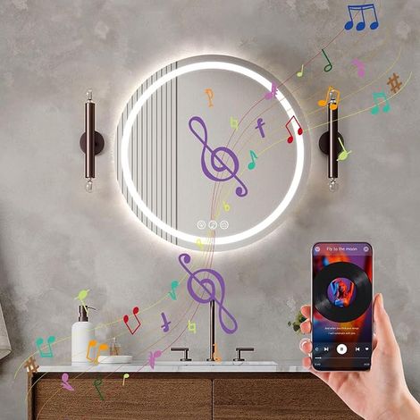 Bluetooth Bathroom Mirror 50 cm Round, Wall Mirror with Front Light, Anti-Fog Function, Dimmable, 3 Colours Light with Bluetooth Speaker (1/5)