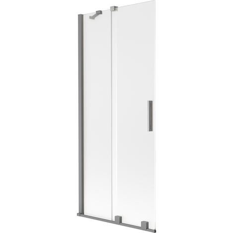 Paroi de baignoire coulissante 2 volets Mexen Velar 80 x 150 cm, givrée, métal gris - 896-080-000-31-95 (1/2)