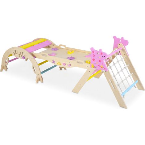 Ensemble d'escalade triangle pliable 57 x 53 x 58 cm promotions Montessori sécurité modernité en bois de hêtre naturel