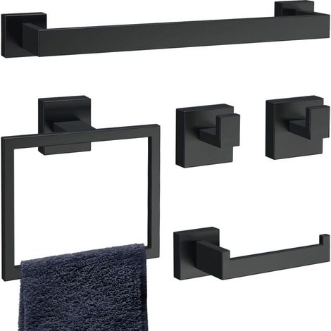 Ensemble de 5 accessoires de salle de bain en acier inoxydable noir mat (1/4)