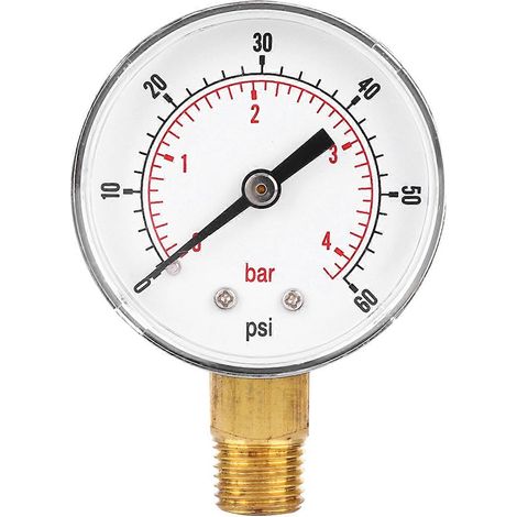 Manometer 50 mm 1/4 BSPT Messinggewinde für Kraftstoff Luft Öl Gas Wasser (0-60 PSI 0-4 Bar)