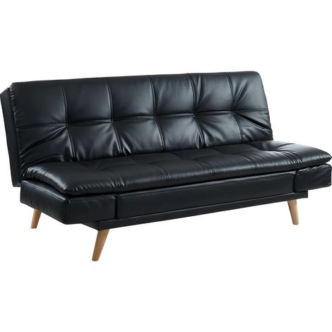 Vente-Unique – Canapé convertible clic-clac 3 places noir – Accoudoirs relevables – Simili facile d'entretien – Couchage 185x115 cm (1/5)