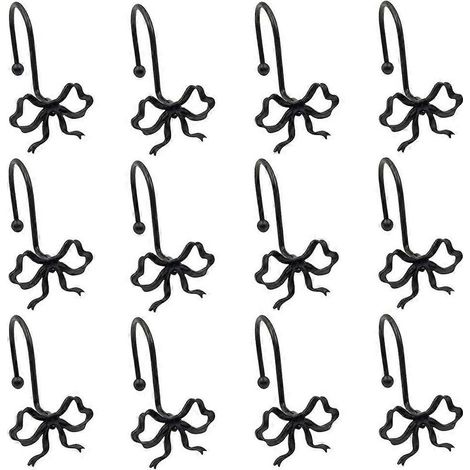 Crochets de rideau de douche à nœud noir, lot de 12 anneaux décoratifs en métal antirouille pour salle de bain, compatibles avec les barres de douche (1/5)