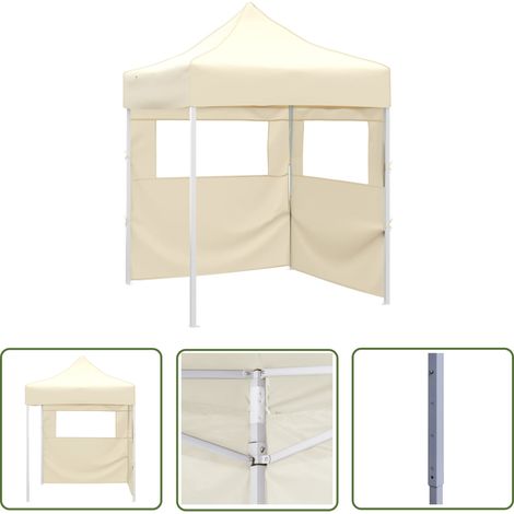 Partyzelt 2x2m - vidaXL Profi-Partyzelt Faltbar mit 2 Seitenwänden 2×2m Stahl Creme - Outdoorzelt (1/5)