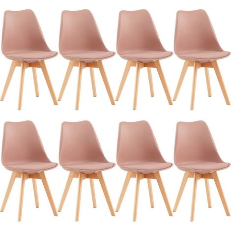 8er Set Esszimmerstühle mit Massivholzbeinen, Skandinavisches Design, Rauchrosa (1/5)