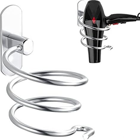CSPARKV 9.3x12.5x11.5cm Spiral Hair Dryer Holder, Aluminum Wall Mounted Hair Dryer and Straightener Holder No Drilling, Cable Holder for Kitchen Bathroom Bathroom Accessories (1/5)