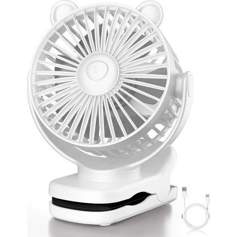 Portable rechargeable personal fan, 2000 mAh battery, 3 fan speeds, essential for travel, white. (1/5)