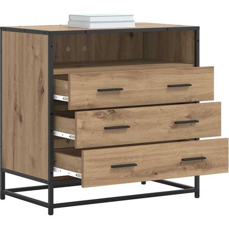 Commode 3 Tiroirs en Chêne Massif Artisanal, Meuble de Rangement 70x41x70 cm, Style Moderne pour Chambre et Salon (1/5)