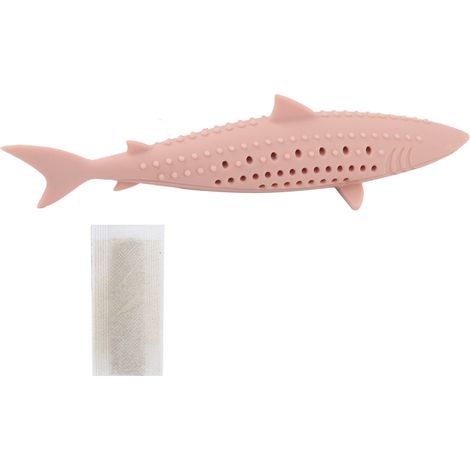 Jouet à mâcher pour chat en forme de poisson, en silicone avec herbe à chat, pour nettoyer les dents et divertir - Rose (1/5)