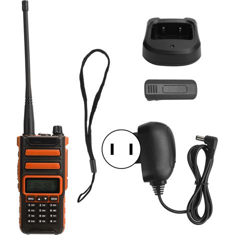 Kit talkies-walkie double bande portable extérieur, écran LCD, main libre, chargeur 100‑240V orange, prise US. (1/5)