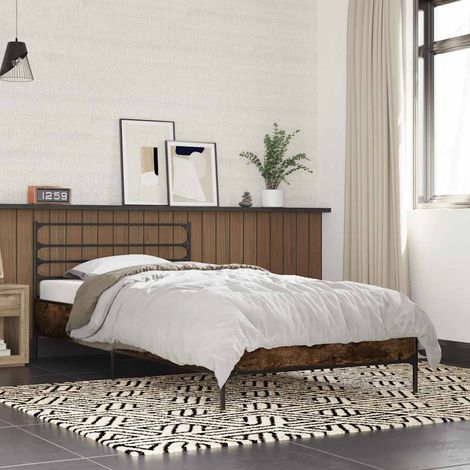 vidaXL Estructura cama madera ingeniería metal roble humo 100x200 cm (1/5)