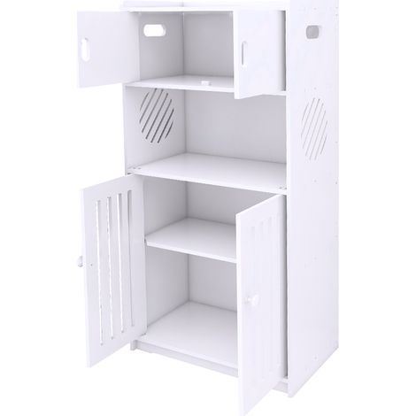 Haloyo® Badezimmerschrank, Badschrank mit offenes Fach und 4 Türen, für kleine Räume, Weiß (1/5)