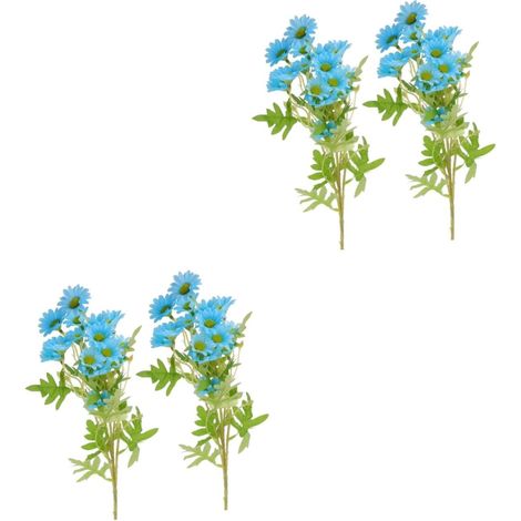 4pièces Bouquet Fleurs Marguerites Soie Décoration Artificielle pour Mariage Bureau Et Intérieur Fleurs Réalistes (1/5)
