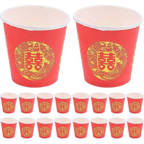 Packung mit 100 Einweg-Pappbechern im traditionellen chinesischen Stil, ideal für Hochzeitsfeiern. – 5,00 x 5,00 x 5,00 cm – Rot (1/4)