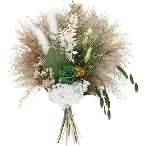 Bouquet de fleurs séchées haut de gamme composé d'un mélange de fleurs naturelles et de fleurs préservées, notamment des roseaux de la pampa et des roses. [004] (1/2)