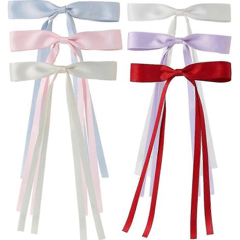 Lot de 6 pinces à cheveux nœud papillon avec long ruban, couleur unie, élégantes et mignonnes, pour femmes, adolescentes et filles. Motif canard.-B (1/5)