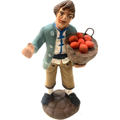 Pastore con cesta di frutta statuetta in terracotta artigianale per presepe napoletano da h 10 cm