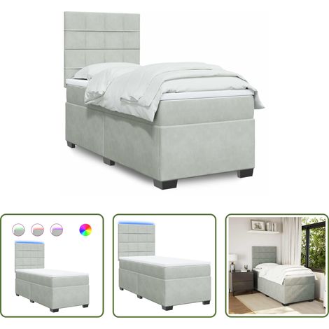 vidaXL Sommeil réparateur - Sommier à lattes de lit et matelas Gris clair 100x200cm Velours (1/5)