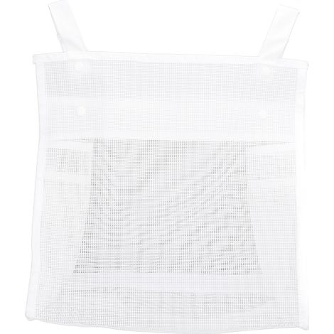 Organisateur de jouets de bain pour bébé en tissu filet, grande capacité, sac de rangement avec fermeture à pression et à glissière, blanc. (1/5)