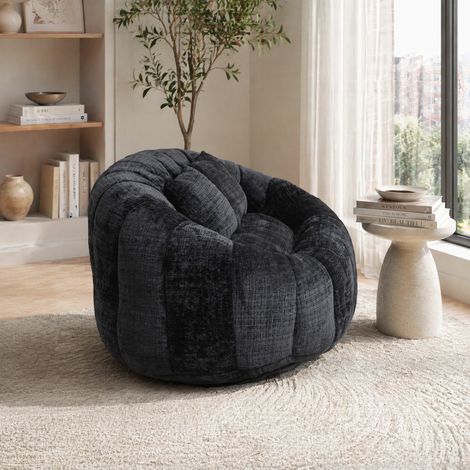 Divano sacco a 2 posti 145 x 95 x 63 cm, memory foam, ciniglia, nero HAVRYA (1/5)