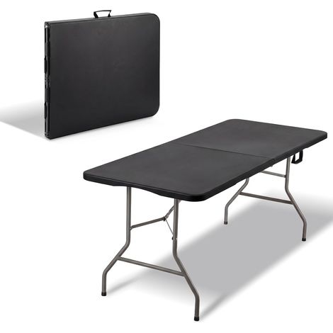 Table Pliante 180 x 74 x 74 cm DEWINNER, 150kg Max, Table Pliante Camping, Table Portable Exterieur en HDPE, 6 Or 8 Places, Portable avec Verrou de Sécurité, Rectangulaire Noir