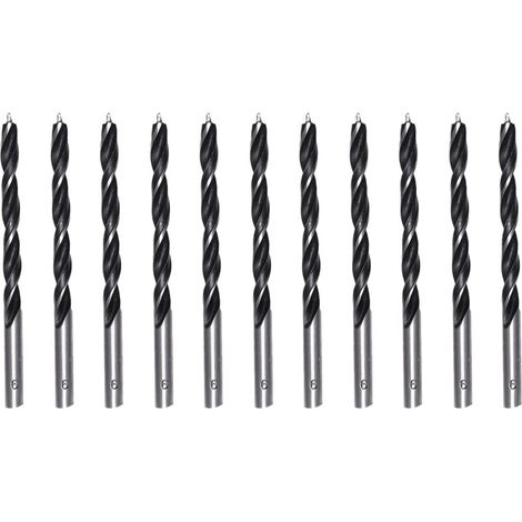 Lot de 10 forets à bois 6 mm en acier au carbone professionnel noir , perçage efficace et propre , pour menuiserie et bricolage (1/5)