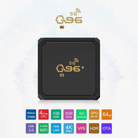 Q96+ Android 9.0 TV-Box Home Smart Player Hi3798M Quad-Core 64-Bit H.265 UHD 4K Media Player Dual-Band