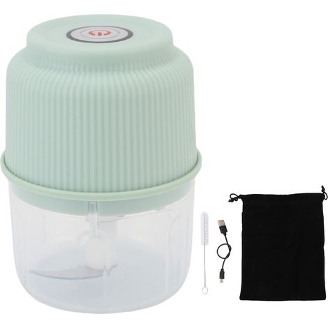 Hachoir à ail électrique 260 ml avec 2 lames, broyeur de légumes portable, petit robot culinaire pour gingembre et piment, vert clair. (1/5)