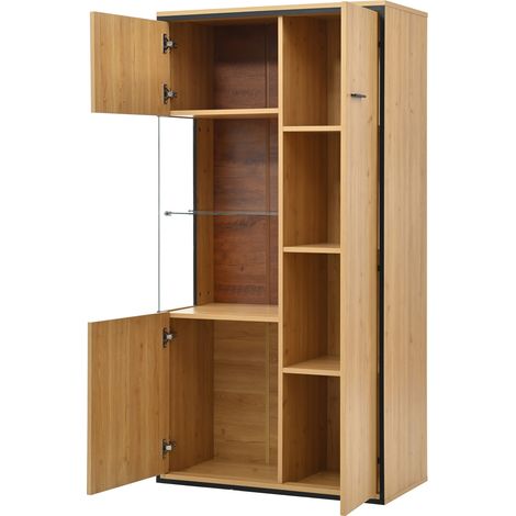 Vitrina moderna con LED de 150 cm, puerta de cristal y estantes regulables (1/5)