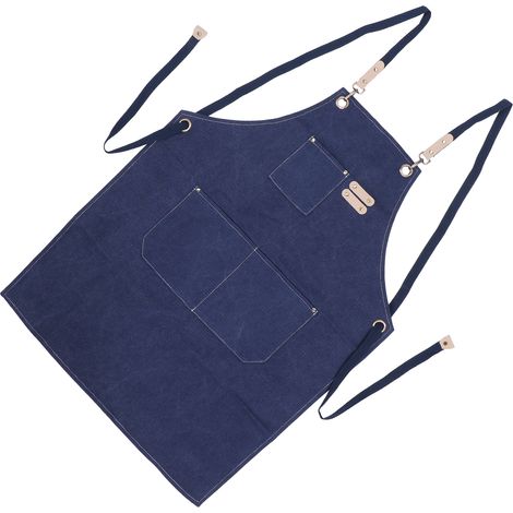 Verstellbare Küchenschürze aus Baumwolle, gekreuzter Rücken mit Taschen, marineblau (1/5)