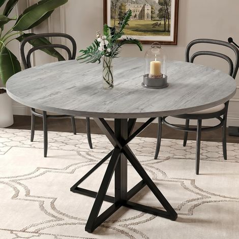 Table à manger ronde 120 cm - 4 personnes - Pied araignée bois et métal - Gris (1/5)