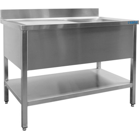 Évier Inox - 1200x600x850mm - 1 Bac Droite - Sans Étagère - Dosseret - Saro